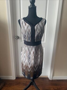 London Times Black, White and Brown Sleeveless Midi Sheath Dress